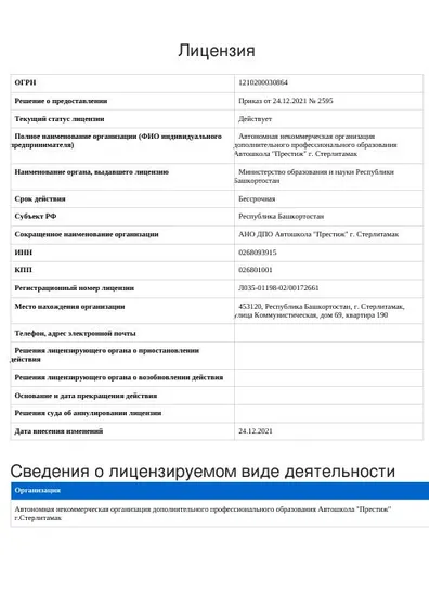 Превью лицензии